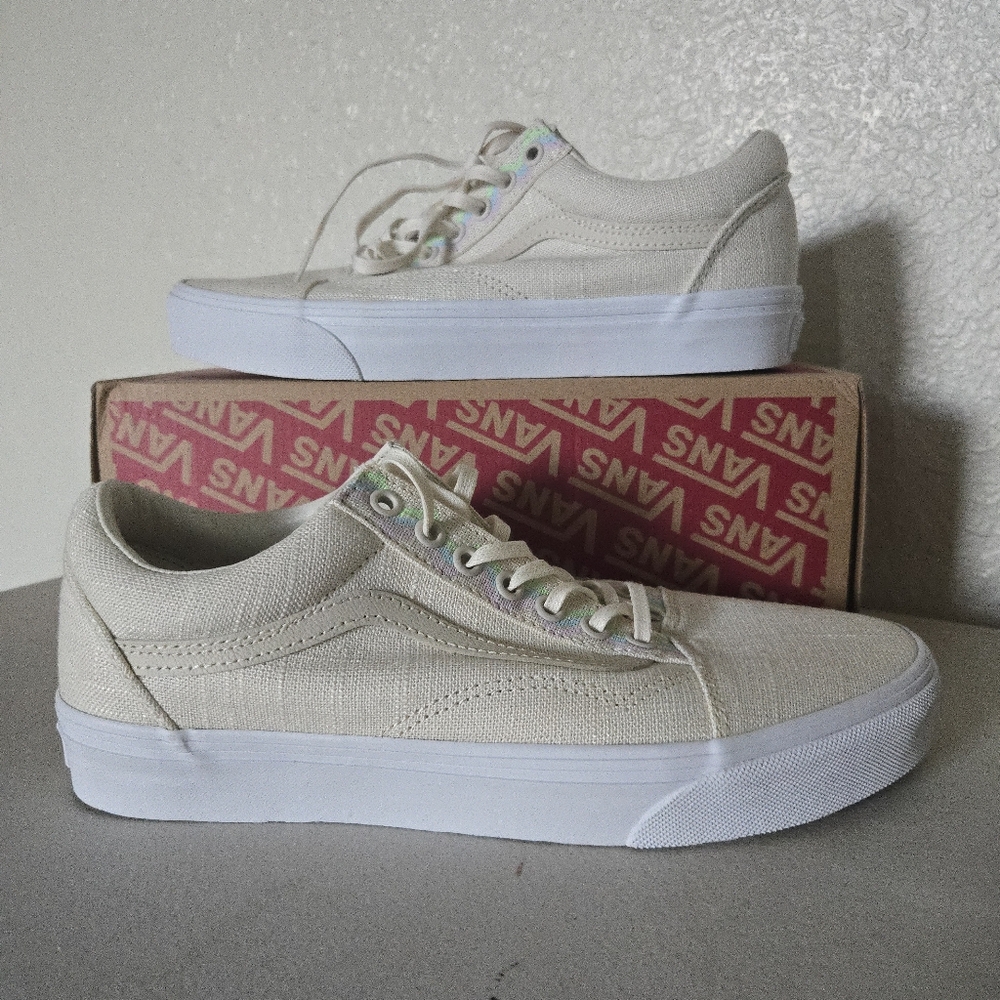 Vans Classic Old Skool Hemp Linen Women 9.5 Off White Textured Shoes New 082025